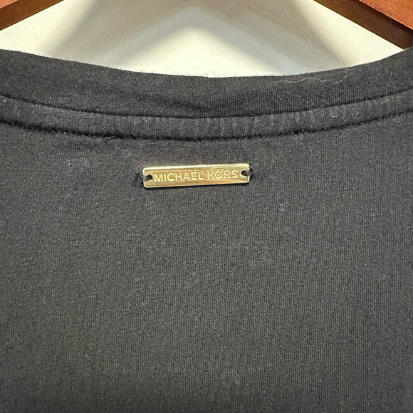 Michael Kors Tee Shirt Dress with Ruching Medium Women’s Black Gold Short Sleeve - Picture 13 of 13